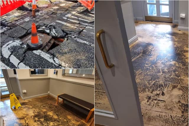 Oak flooring on the ground floor of the Canon Court ApartHotel has been damaged, while part of the road nearby has cracked due to the flooding.