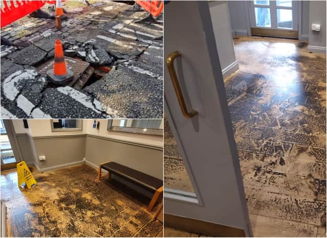 Oak flooring on the ground floor of the Canon Court ApartHotel has been damaged, while part of the road nearby has cracked due to the flooding.