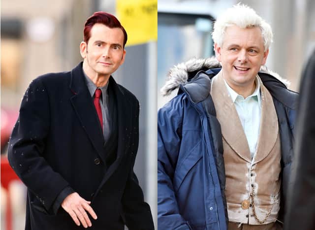 David Tennant and Michael Sheen both appeared to be in good spirits before filming in Bo'ness yesterday.