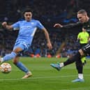 CJ Egan-Riley in action for Manchester City against Sporting CP in the Champions League