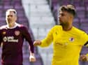 Bonnyrigg captain Kerr Young, right, in action against Hearts at Tynecastle. Picture Roddy Scott / SNS