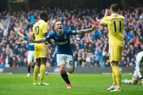 Barrie McKay celebrating scoring for Rangers against Hearts at Ibrox in 2017. Picture: SNS