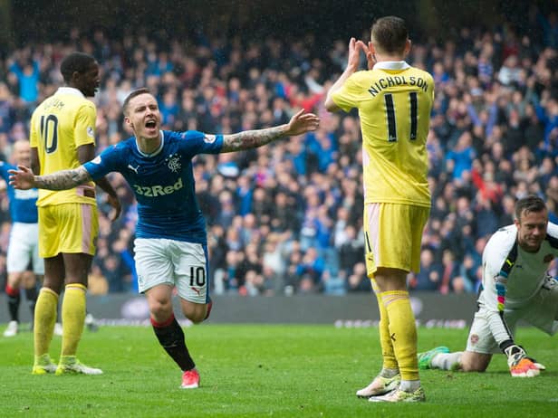 Barrie McKay celebrating scoring for Rangers against Hearts at Ibrox in 2017. Picture: SNS