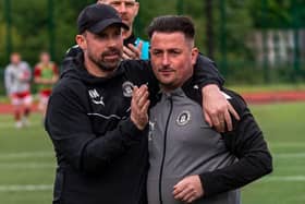 Edinburgh City manager Michael McIndoe, left, and assistant Kirk Crichton. Picture: Tommy Lee
