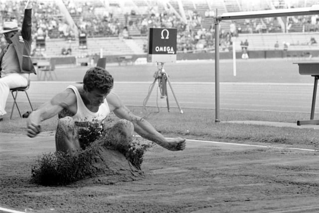 Unidentified long jumper during the Commonwealth Games at Meadowbank stadium Edinburgh in July 1970.