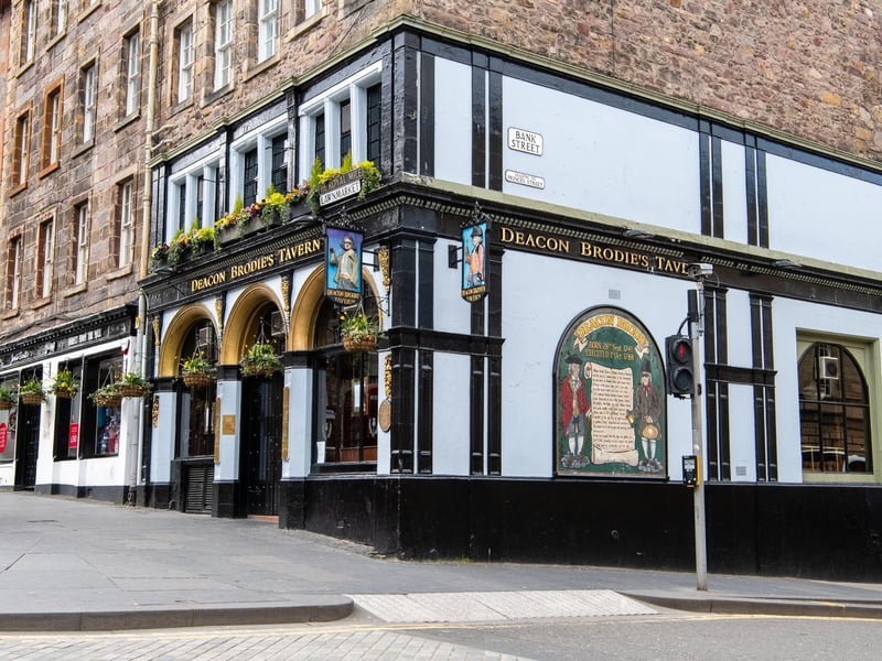 Address: 435 Lawnmarket, Edinburgh EH1 2NT. Deacon Brodie's Tavern in Lawnmarket takes its name from the man who inspired the tale of Jekyll and Hyde. Deacon William Brodie was a respectable man who had a dark and nefarious alter ego when the sun went down. Until he was eventually caught and hanged, that is.