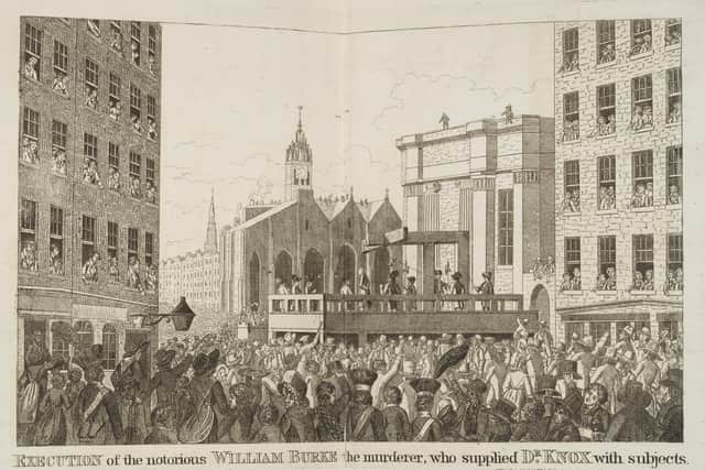 An llustration of William Burke's execution in the Royal Mile, from the West Port Murders Atlas, will be on display in the National Museum of Scotland's exhibition.