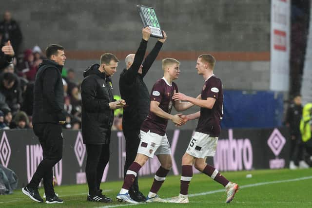 Hearts defender Alex Cochrane replaces Kye Rowles against Dundee United on Saturday.