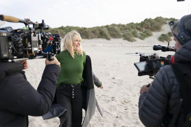 Ashley Jensen on location in Shetland during filming of the new series of the crime drama. Picture: Jamie Simpson
