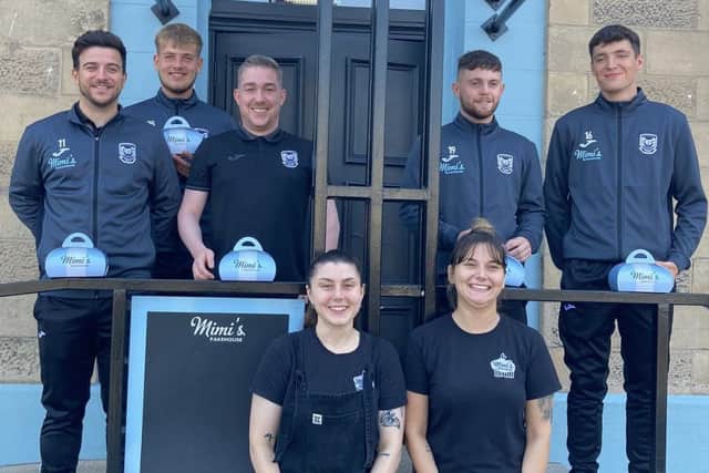 Leith Athletic players unveil their new tracksuits, sponsored by local company Mimi’s Bakehouse. Picture: Leith Athletic