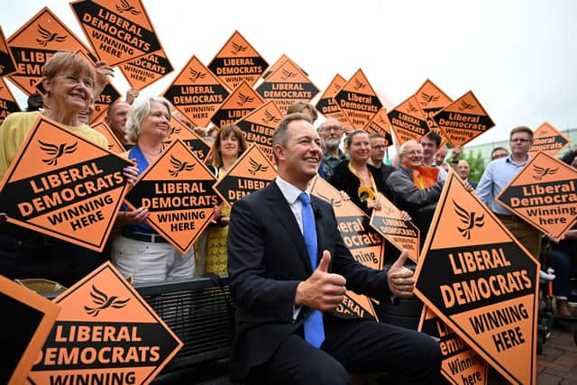 Newly elected Lib Dem MP Richard Foord celebrates with supporters in Tiverton after the party's historic by-election victory (Picture: Justin Tallis/AFP via Getty Images)
