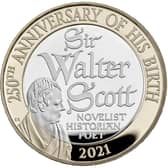 A £2 coin commemorating the 250th anniversary of the birth of Sir Walter Scott.