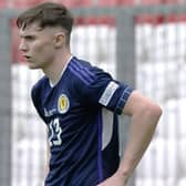 Hibs defender Owen Hastie had a busy afternoon for Scotland Under-17s against France