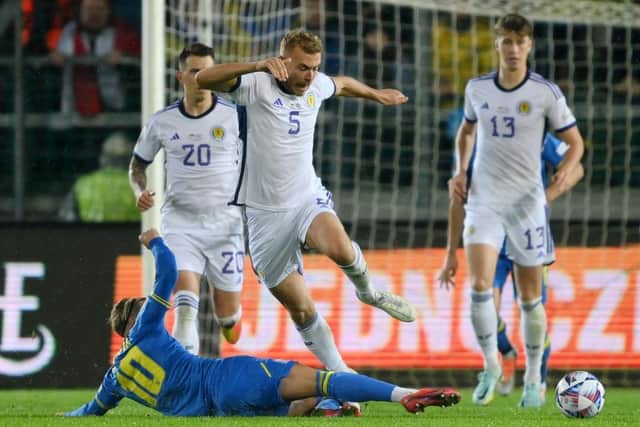 Ryan Porteous during his debut for Scotland as Steve Clarke's side drew 0-0 with Ukraine in the Nations League. Picture: Getty