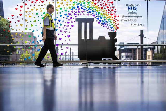 ScotRail staff at Edinburgh's Haymarket Station have decorated a window in tribute to the NHS. Picture: Jane Barlow/PA Wire
