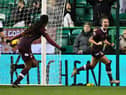 Emma Brownlie celebrates in front of a then-record crowd at Easter Road. Credit: Malcolm Mackenzie