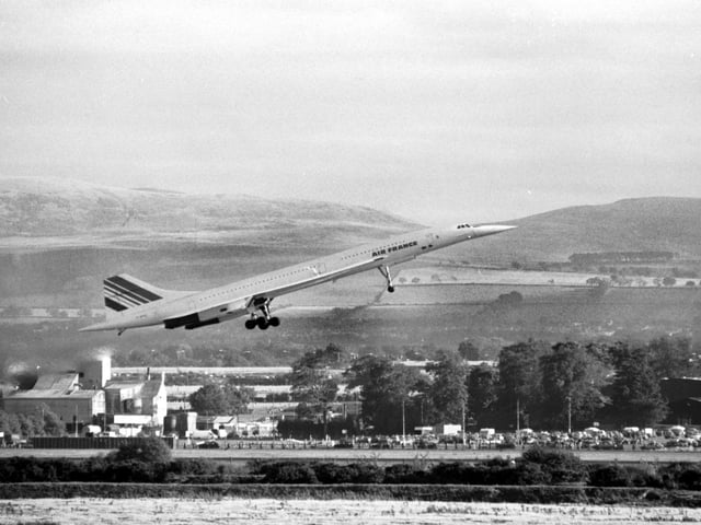 One of the Air France Concorde fleet at Edinburgh Airport in October 1989.