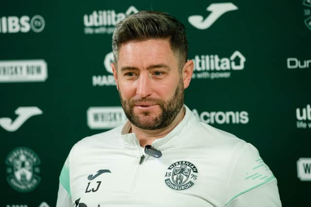 Lee Johnson speaks to the media as the Hibs manager previews the weekend trip to face St Mirren