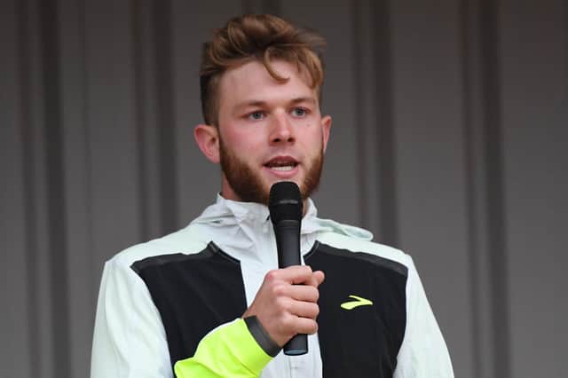 Josh giving a talk to a crowd of young people at the Q&A at Saughton Sports Complex on Thursday. (Picture credit: Gary Leek)