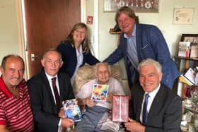 Jimmy Sinclair with David Torrance, Carol Lindsay, Rod Kavanagh, the Lord Lieutenant, and his carer Archie.