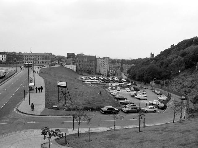 The site for the new (unbuilt) BBC Scotland broadcasting centre and hotel at Greenside in Edinburgh, September 1980.