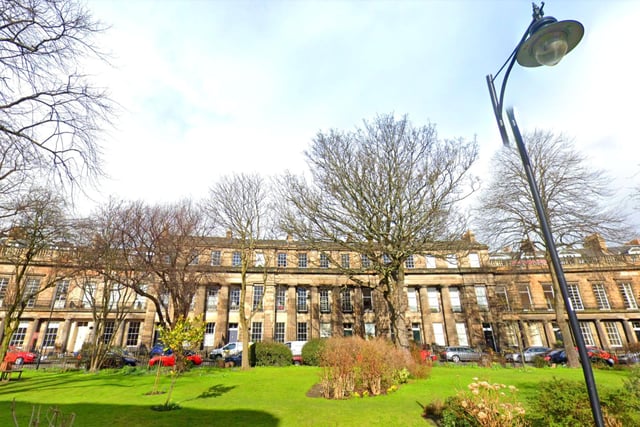 The Grecian architecture of St Bernard's Crescent stands out from the Neo-classsical styles of other streets in Stockbridge. Builty by Scottish artist Henry Raeburn, the gardens are filled with trees planted on his behalf in the 19th century. Average house price now is around £1,282,000