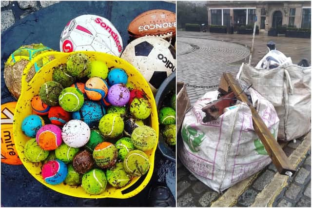 Two ton bags and several boxes of balls were recovered from the Water of Leith