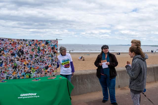 Volunteers showed Edinburgh locals a picture of the plastic waste created by one person in six months.