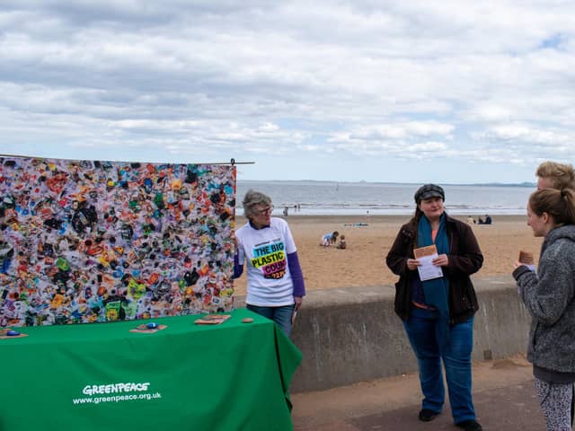 Volunteers showed Edinburgh locals a picture of the plastic waste created by one person in six months.