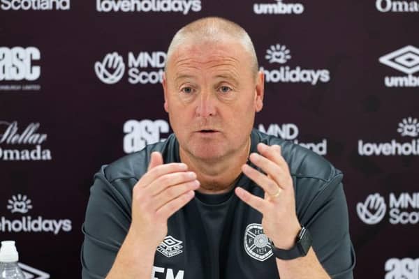 Hearts head coach Frankie McAvoy speaks to the media ahead of Saturday's game with St Johnstone. Picture: SNS