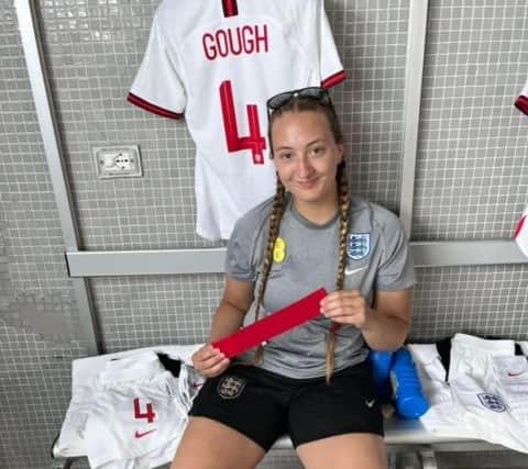 Bonnyrigg teenager Samantha Gough with her captain's armband and England shirt for the final.