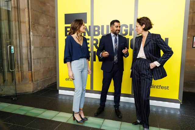 Edinburgh International Festival director Nicola Benedetti with First Minister Minister Humza Yousaf and Phoebe Waller-Bridge, honorary president of the Fringe Society at the Scottish Government's festivals reception. Picture Andrew Perry