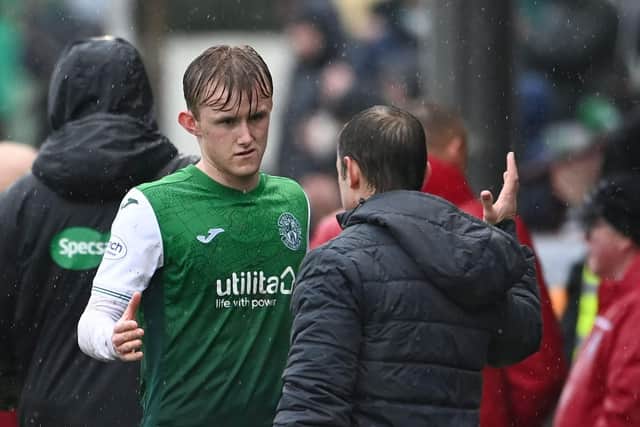 Hibernian's Ewan Henderson is subbed off after his man of the match performance at Arbroath