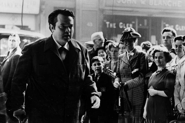 Actor and director Orson Welles arrives at the Cameo Cinema during the 1953 Edinburgh Film Festival  to give a lecture where he declared that "the film industry is dying".