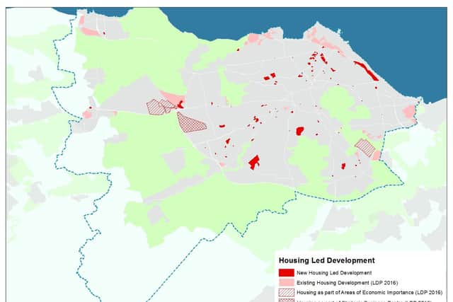 Map showing potential housing developments across the city