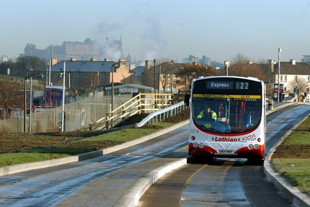 The City of Edinburgh Rapid Transport (CERT) guided busway project was the forerunner of the tram scheme - buses with guide-wheels running on segregated concrete tracks but able to run on normal roads as well.  The route was going to run from the airport to the city centre, but only a short stretch was built in the west of the city - from South Gyle Access to Stenhouse - before it was abandoned.  Named "Fastlink" and built at a cost of £10m, it opened in 2004 but closed just five years later to make way for the trams.