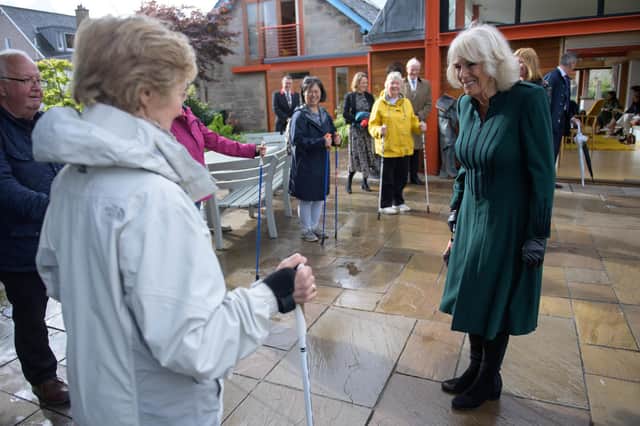 The Duchess of Cornwall, known as the Duchess of Rothesay when in Scotland, during a visit to the first Maggie's cancer support centre at the Western General Hospital