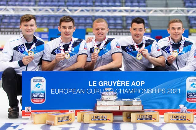 Scotland's men with the gold medals at the European Curling Championships in Lillehammer, Norway