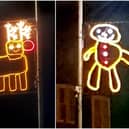 A reindeer and a gingerbread man designed by children who have created Christmas lights in Newburgh, Fife picture: Poppy McKenzie Smith/@GTOpoppy