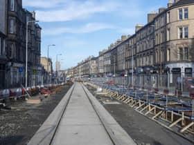 Leith Walk is closed as the first tram tracks are laid for the Newhaven extension