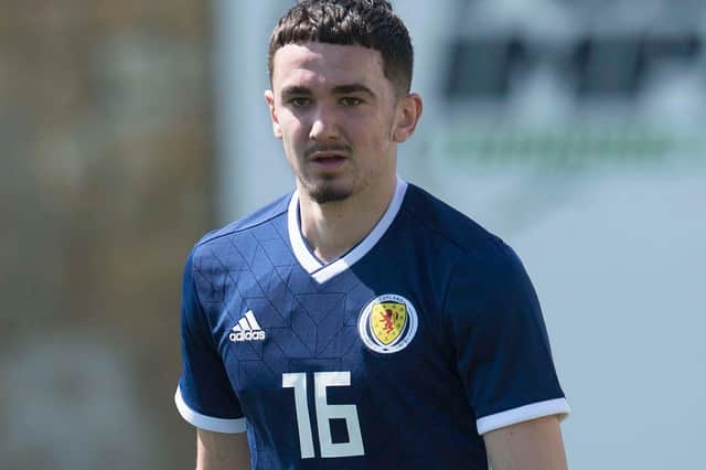 Jordan Holsgrove in action for Scotland Under-21s.