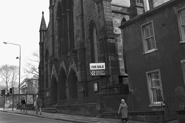 This church building in Lauriston Place was opened in May 1859 for a congregation which traced its origins back to a split in another Edinburgh congregation in around 1789. The new building had galleries on three sides and could seat 1200.  Then in 1958 the Lauriston Church merged with Chalmers Church, which was at the corner of West Port and Lady Lawson Street, to form Chalmers-Lauriston Church.  The united congregation was based in Lauriston Place and the Chalmers building was demolished.  Then in 1980, Chalmers-Lauriston merged with Barclay-Bruntsfield Church and became known as Barclay Church at Bruntsfield Place, next to the Meadows.  The Lauriston Place building later became the Dar Al-Arqam mosque.

 Chalmers-Lauriston church in Lauriston Place  has a For Sale sign outside.