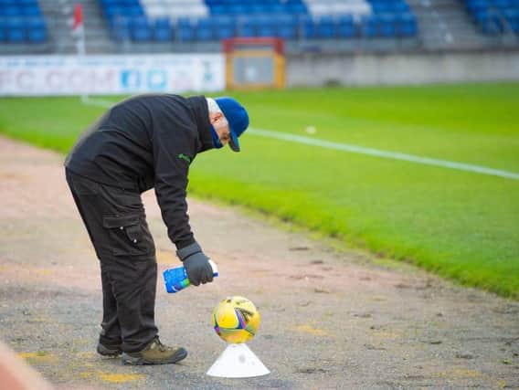 Coronavirus safefty measures being carried out before the Betfred Cup match between Inverness Caledonian Thistle and East Fife on November 14, 2020 (Photo by Mark Scates / SNS Group)