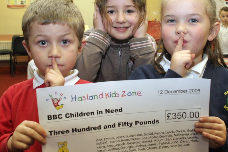 Hasland Kids Zone raised £350 for Children In Need with a sponsored silence in 2006. Seen here are  Lewis Callahan, Kiera Hawksworth and Keera Cairns