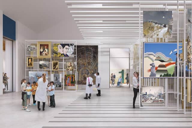 A potential design forthe Art Works, which will be a base for more than 100,000 works of art to be cared for, conserved and researched.