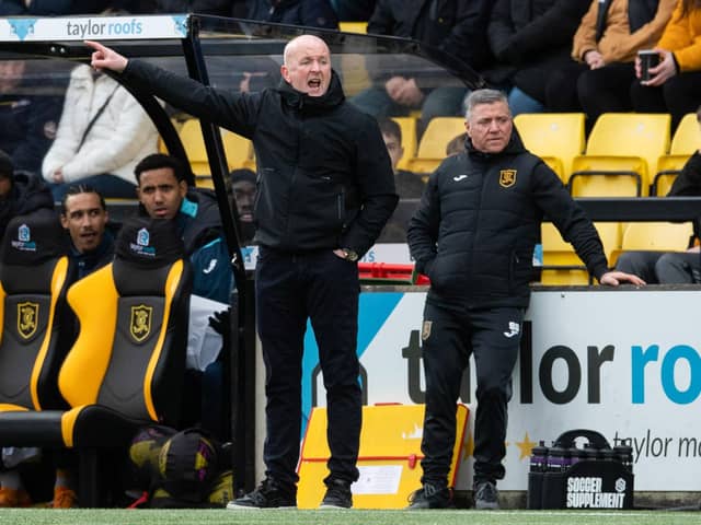Livingston manager David Martindale delivers instructions from the sidelines during his team's 0-0 draw against Hearts. Picture: Ross Parker / SNS