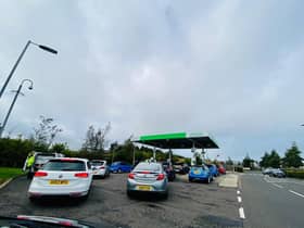 Motorists queue for fuel in Armadale, West Lothian, on Friday. PIC: Contributed.