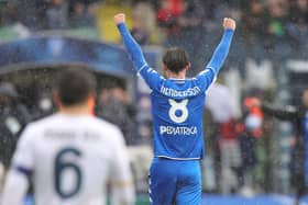 Liam Henderson celebrates Empoli's come-from-behind win against Napoli