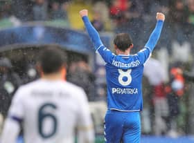 Liam Henderson celebrates Empoli's come-from-behind win against Napoli