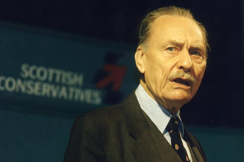 Enoch Powell pictured speaking at Edinburgh University in 1993.